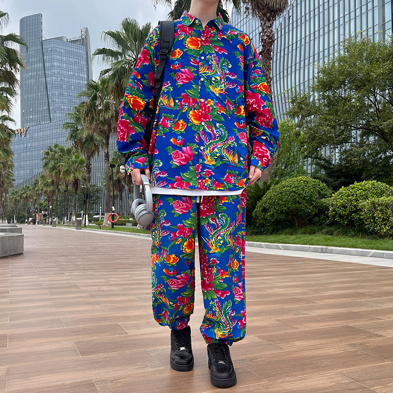 无差价/东北花港风情侣礼服宽松版长裤+衬衫A056-8018套装/特P55,男装衬衫,电商A056
