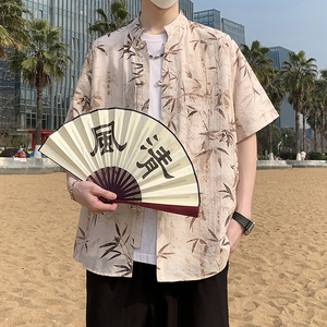 风短袖衬衫男士夏季新款唐装中式立领盘扣衬衣男7001P40图片