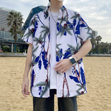 C336夏季短袖花衬衫男夏威夷风海边沙滩美式衬衣薄款透气P35，男装衬衫，电商A056