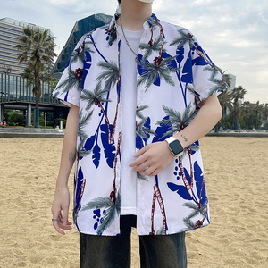 C336夏季短袖花衬衫男夏威夷风海边沙滩美式衬衣薄款透气 P35图片