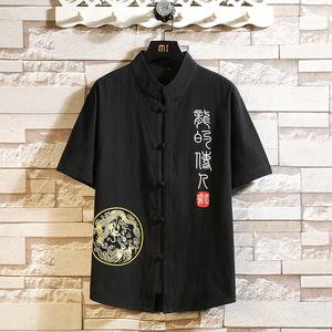 风男短袖休闲棉麻衬衫男生大码纯棉衬衣A056-C143-P33图片