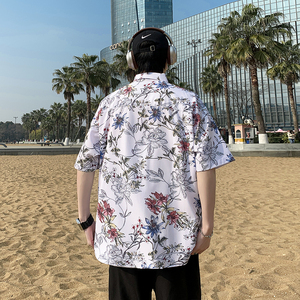 冰丝花衬衫短袖男夏威夷沙滩衬衣痞帅大码宽松休闲外套7232P35图片