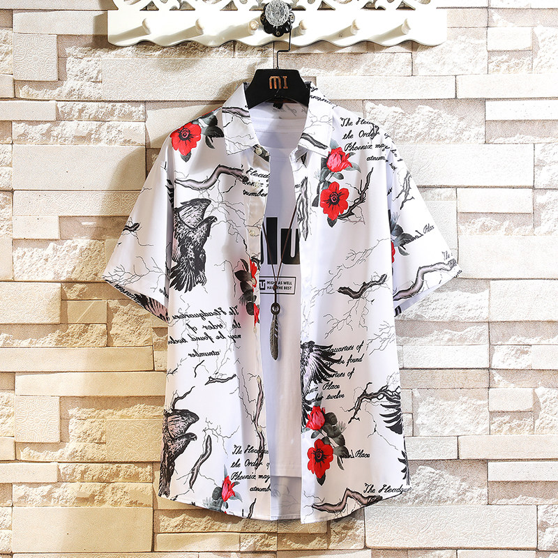 男短袖白色蓝色日系大码休闲衬衫056C171-C176-P45，男装T恤，电商A056