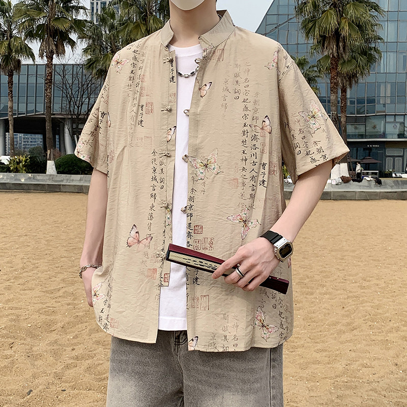 风短袖衬衫男士夏季新中式立领盘扣衬衣男7002P40,男装T恤,电商A056