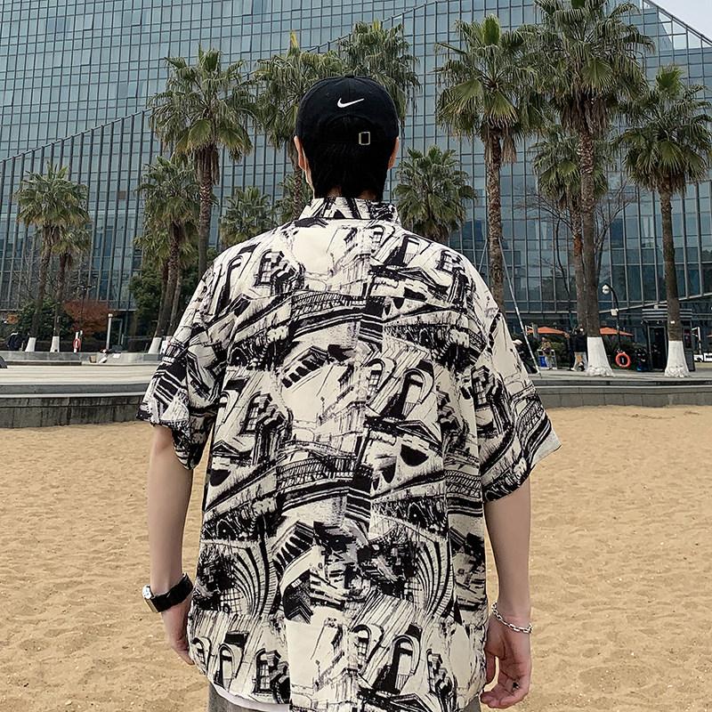 港风花衬衫短袖男女夏季夏威夷沙滩衬衣痞帅大码宽松休闲7234P35,男装T恤,电商A056