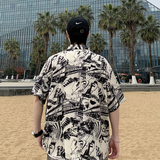 港风花衬衫短袖男女夏季夏威夷沙滩衬衣痞帅大码宽松休闲7234P35，男装T恤，电商A056