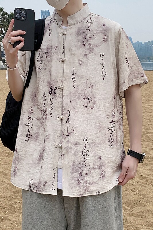 新中式春夏风男装盘扣唐装汉服短袖衬衫衬衣7011P40,男装T恤,电商A056