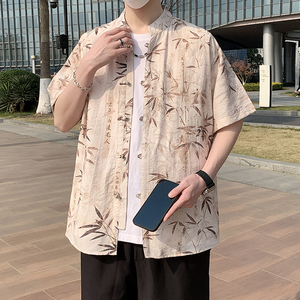风短袖衬衫男士夏季新款唐装中式立领盘扣衬衣男7001P40图片