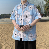 夏季短袖衬衫男士丝光棉免烫花衬衣港风男宽松印花半袖7231P35，男装T恤，电商A056