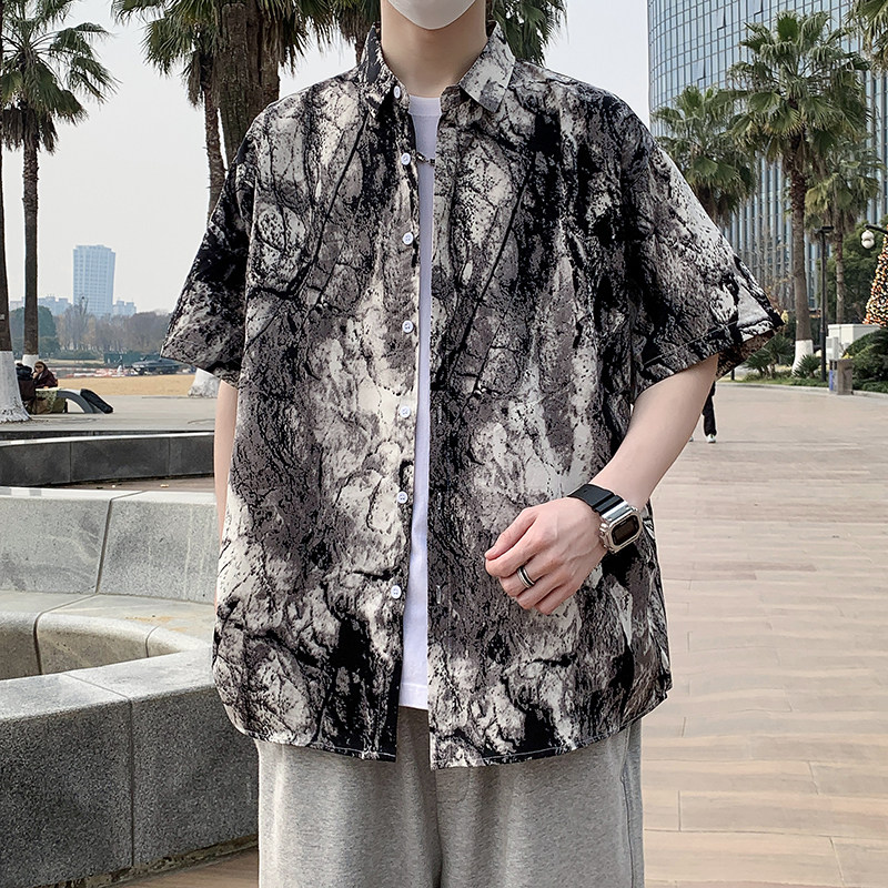 港风花衬衫短袖男女夏威夷沙滩衬衣痞帅大码宽松休闲外套7236P35,男装T恤,电商A056