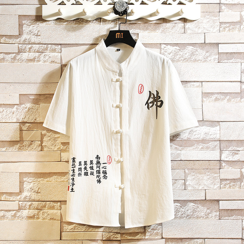 风盘扣短袖衬衫男唐装古装汉服复古中山装A056-C145P33，男装衬衫，电商A056