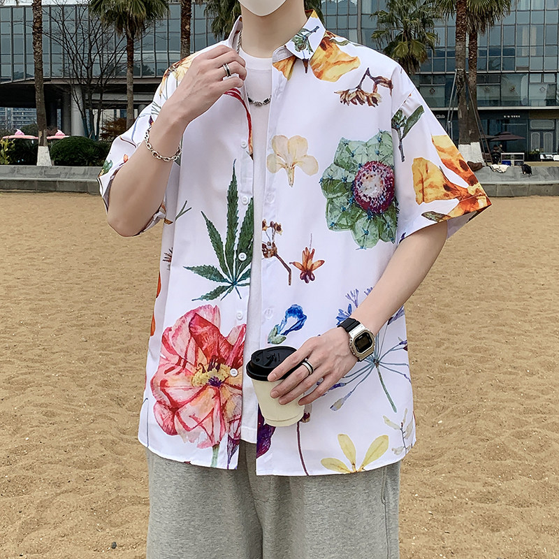 夏季短袖衬衫丝光棉免烫花衬衣男胖子宽松印花半袖7229P35,男装T恤,电商A056