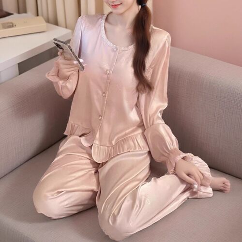 秋季春睡衣女款带胸垫冰法式气质甜美花边高级感家居服套装1011d