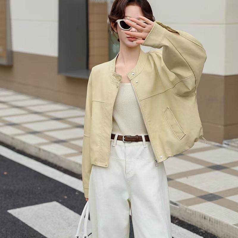 皮衣外套女款2025春季新款高级感短款休闲宽松显瘦立领PU机车夹克
