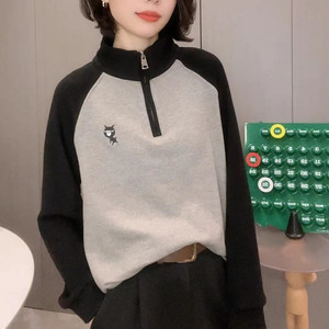 双面德绒半拉链立领卫衣女秋冬新款时尚百搭刺绣保暖大码打底衫潮