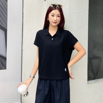 短袖休闲宽松博客POLO领棉上衣女