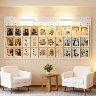 网红发光照片墙旅行洞洞板定制置物架磁吸照相框洞洞板陈列收纳架
