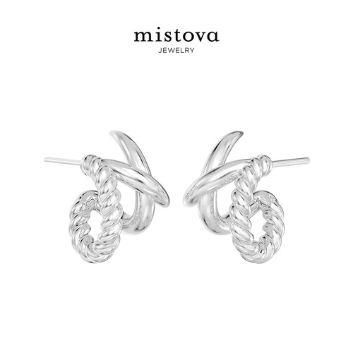 Mistova绳结叠戴金银色耳环