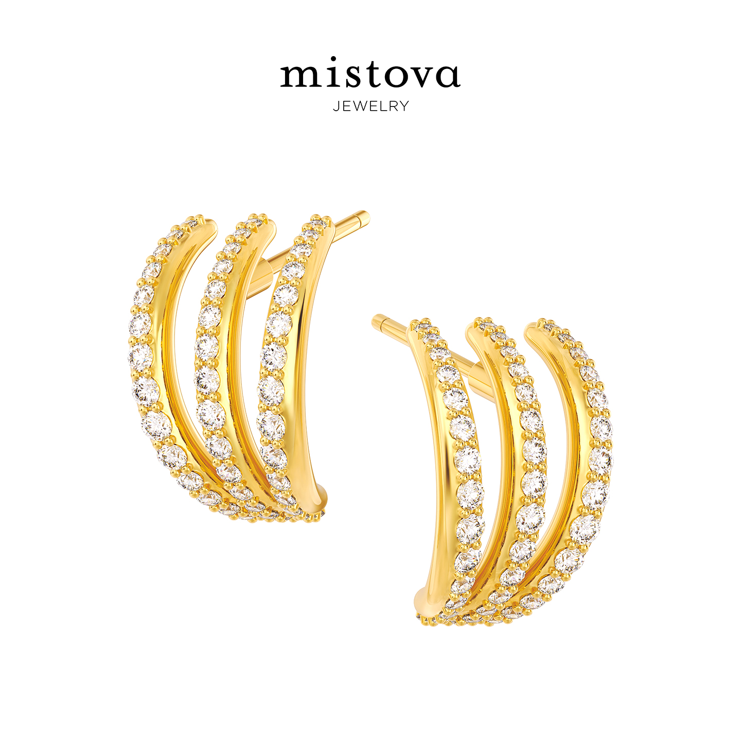 Mistova金银通勤百搭锆石耳环