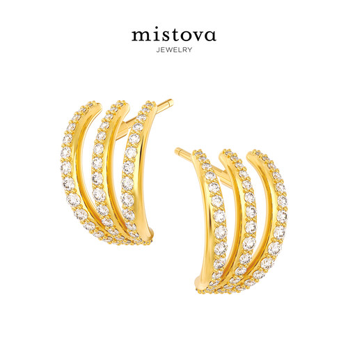 Mistova金银通勤百搭锆石耳环