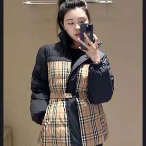 欧洲代购BBR 新款经典格纹格子撞色双面穿立领羽绒服保暖男外套女