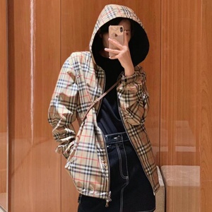 欧洲代购BBR 新款经典格纹格子双面连帽外套男女情侣同款春秋夹克