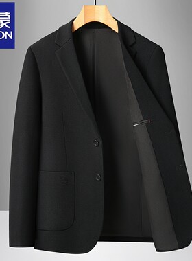 罗蒙黑色男式西装男2025新款秋季休闲单件小西服外套中年秋季上衣