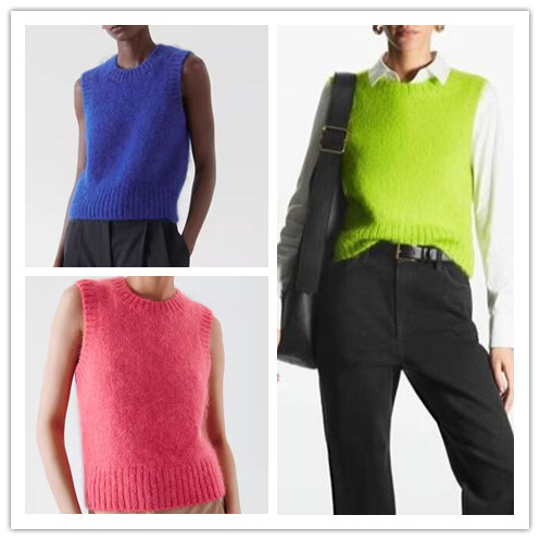 西班牙单 现货 2024秋季新品修身版型圆领马海毛混纺背心毛针织衫