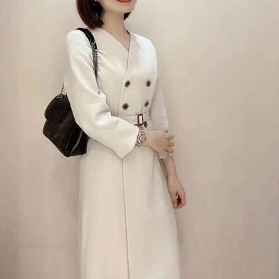 通勤a字裙三醋酯纤维双排扣