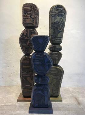 简约现代抽象木质落地摆件创意套组玄关装饰纯手工艺术品雕塑定制