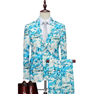 套装 花西装 男式 商务休闲大码 子舞台演出服 2026春季 西服外套裤 新款