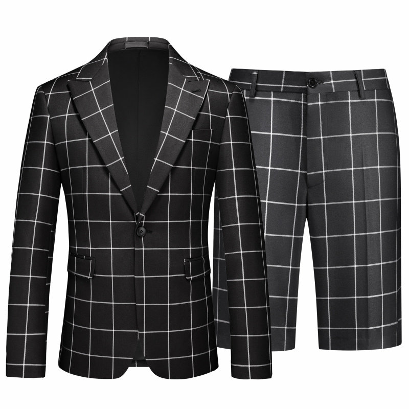黑色格子西装套装26春夏新款格纹西服短裤商务休闲外套舞台演出服