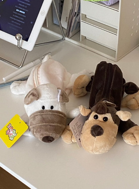 丸嘢韩国丑萌卡通沙皮狗毛绒动物笔袋 卡通小众化妆包收纳包BH172