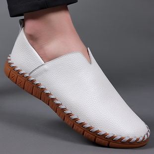 帕玛特丰烁男鞋春夏季休闲皮鞋男透气百搭一脚蹬防滑驾车小白鞋子