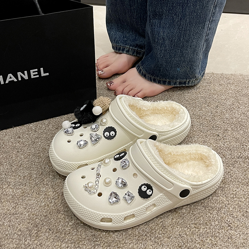 可爱卡通EVA加绒保暖洞洞鞋