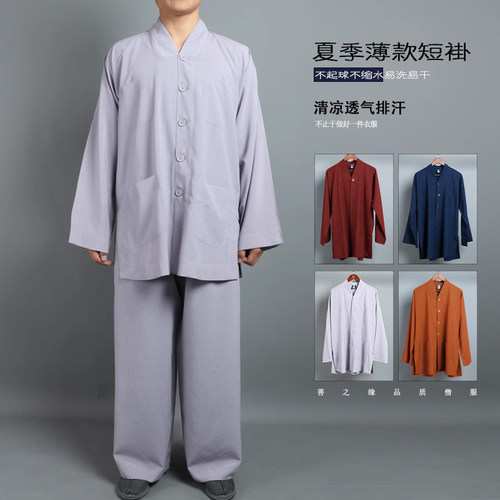 僧衣夏款短褂薄款透气麻纱套装