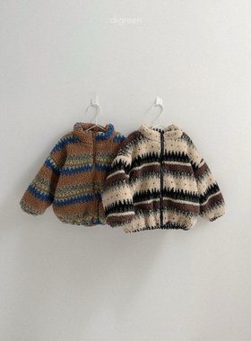 beni韩国童装2025冬新款d’green儿童保暖条纹外套男女童百搭保暖