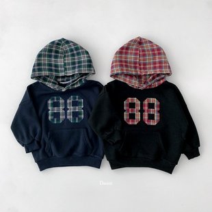 beni韩国童装2025冬新款dsaint儿童带帽数字T恤男女童长袖t保暖88