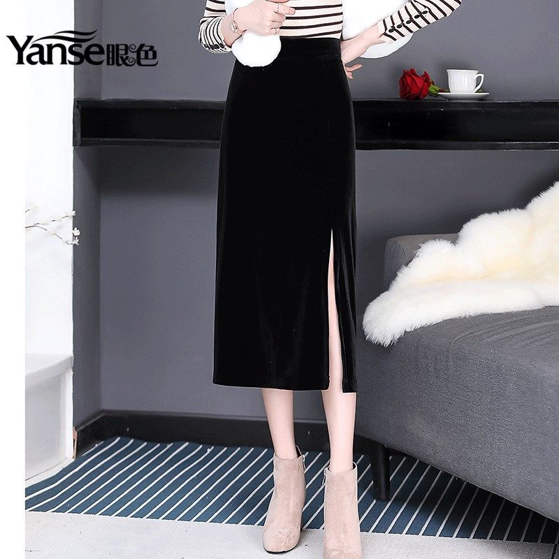 金丝绒半身裙包裙2018新款高腰中长款丝绒裙子女一步裙包臀裙长裙|msdalam kategori Butik wanita / wanita, skirt - dari Buy2taobao.com untuk memberikan perkhidmatan ejen Taobao profesional membeli