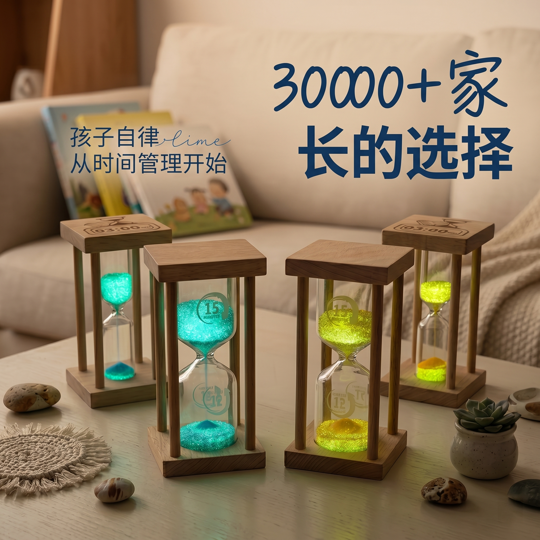 实木夜光沙漏计时器防摔耐用3/15/30儿童学习刷牙定时氛围感摆件