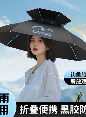 头戴式雨伞帽防晒防雨成人户外钓鱼头上带雨伞帽双防锈超轻伞骨