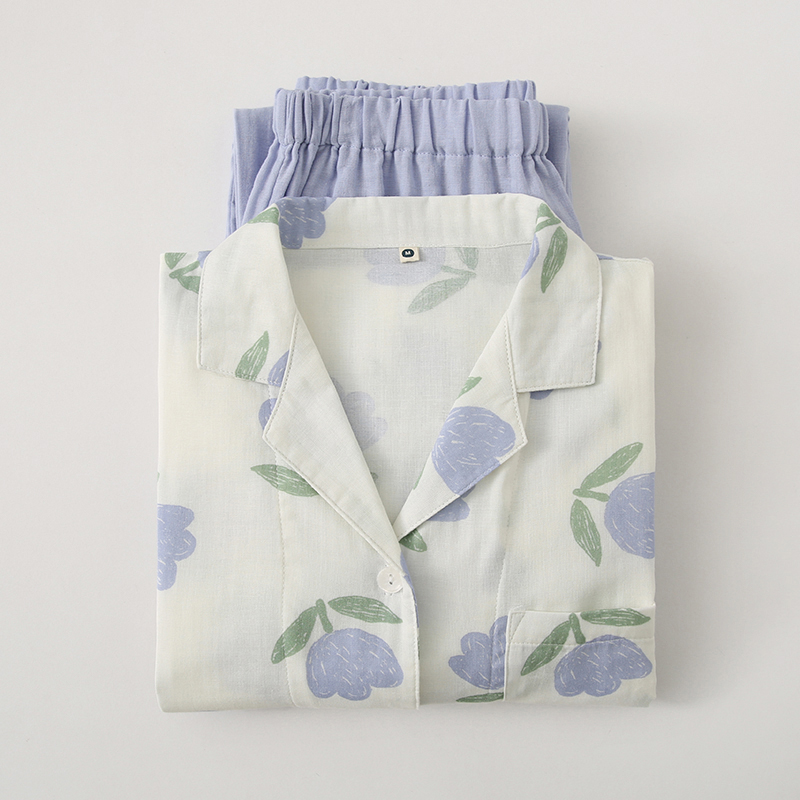 女全棉纱布长袖睡衣套装