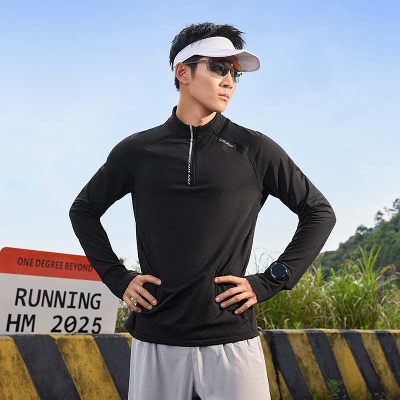 361速干运动T恤男2026冬季新款男士半开襟修身跑步服长袖运动上衣