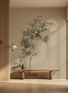 中式水墨竹子禅意背景墙壁纸