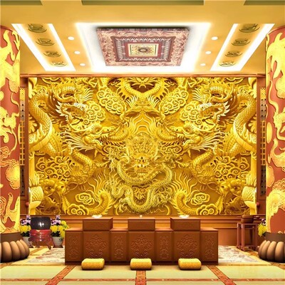 寺庙供台佛堂背景墙画布龙纹壁纸