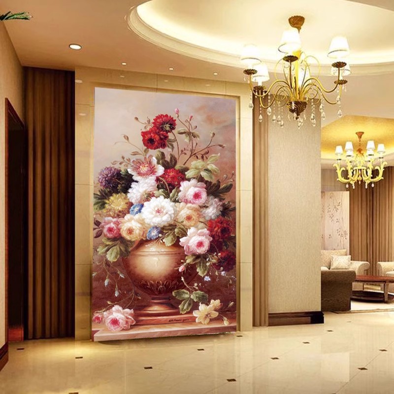 雅固8d冰雕墙布壁画欧式油画墙纸玄关过道走廊背景墙壁纸花卉定制
