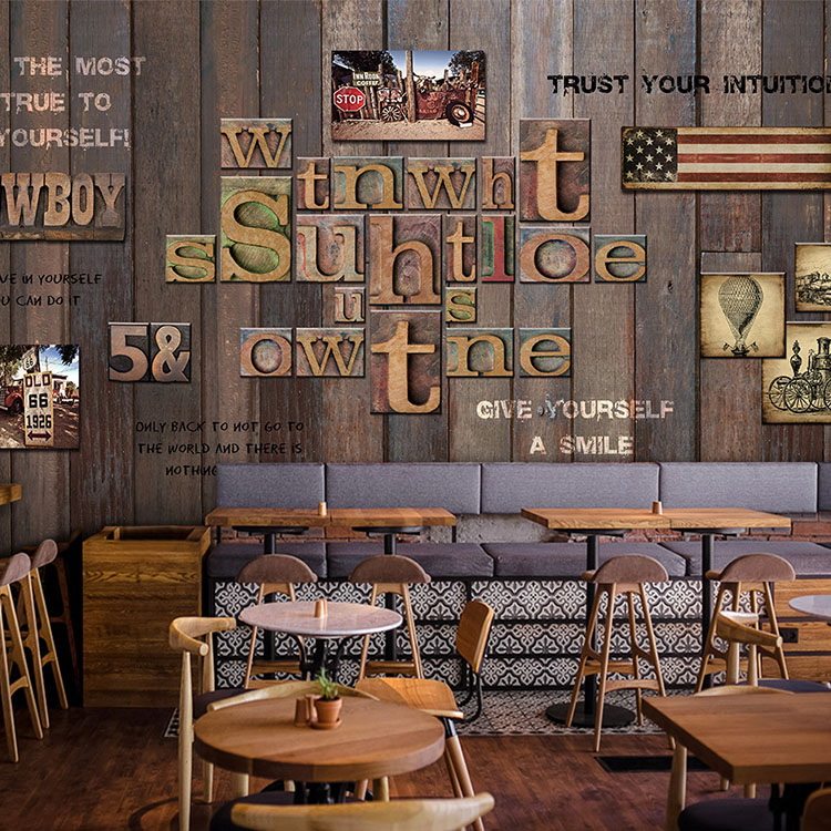 复古怀旧工业风loft木纹字母墙纸机械金属壁画奶茶咖啡店网咖壁纸,家装主材,定制壁画,淘宝优惠券,粉丝福利购,淘宝优惠卷