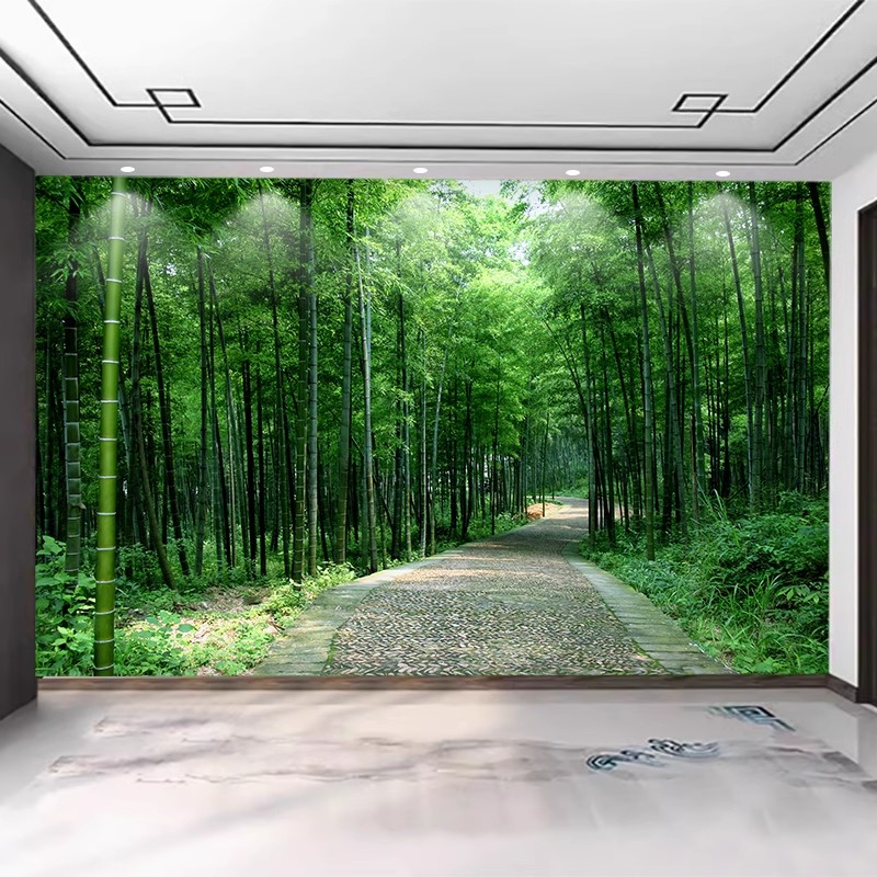 风景网红餐厅烧烤壁画3d森林墙纸