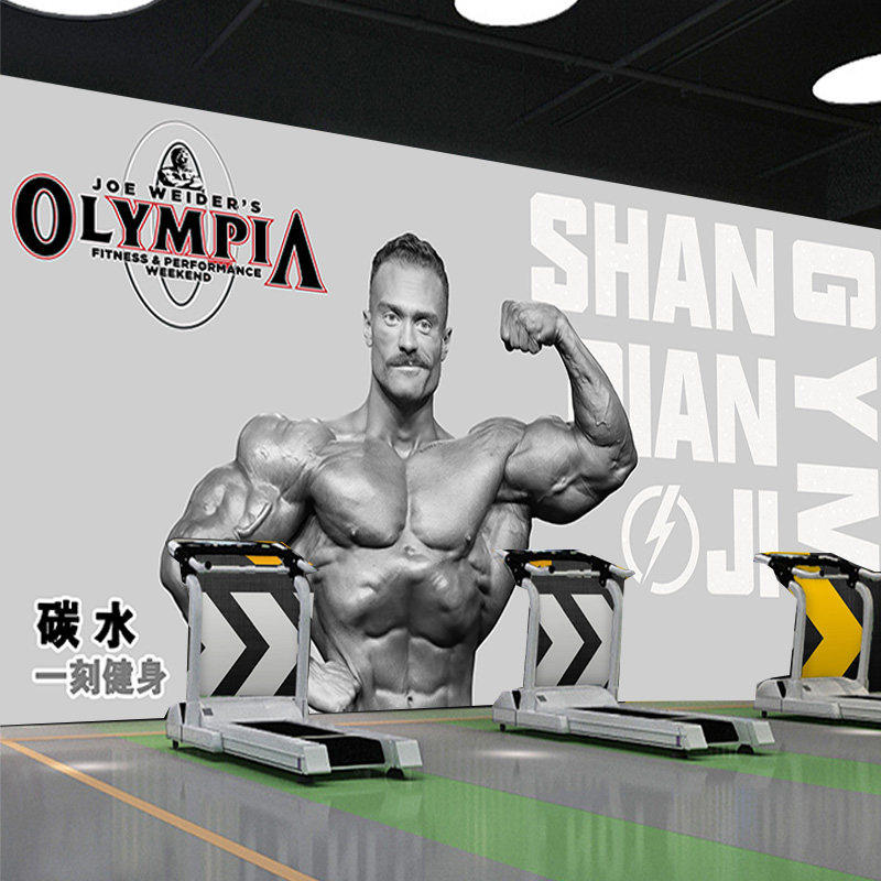 3D健身房墙纸健美肌肉男定制壁画涂鸦拳击主题壁纸跆拳道背景墙布