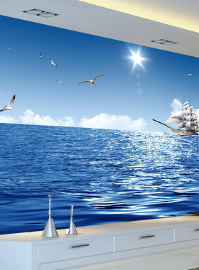 3d立体风景壁纸沙滩海景大型壁画客厅卧室电视背景影视墙纸